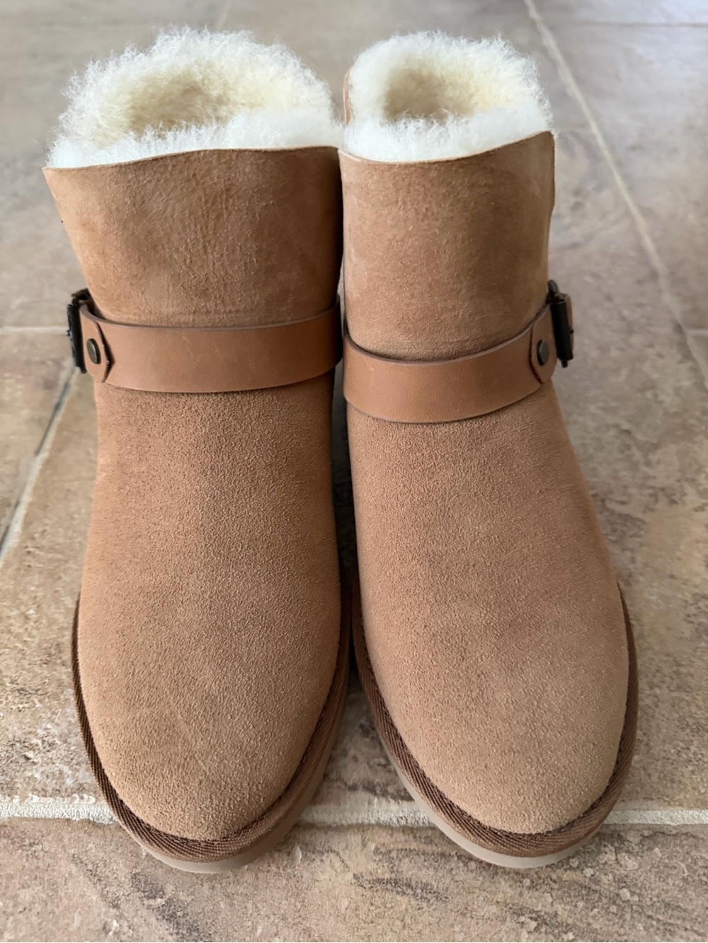 Cozy Shearling-Lined Tan Suede Ankle Boots